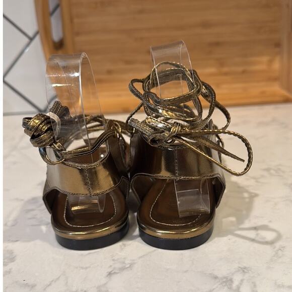 Colin Stuart gold gladiator ankle strap Grecian sandals size 7 faux leather - Picture 5 of 8
